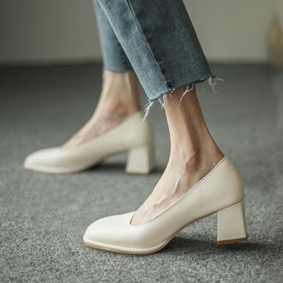 Women's Summer Footwear High Heels Shoes for Woman 2024 Square Toe Pumps Moccasins Office On Heeled White Casual Slip Non Spring