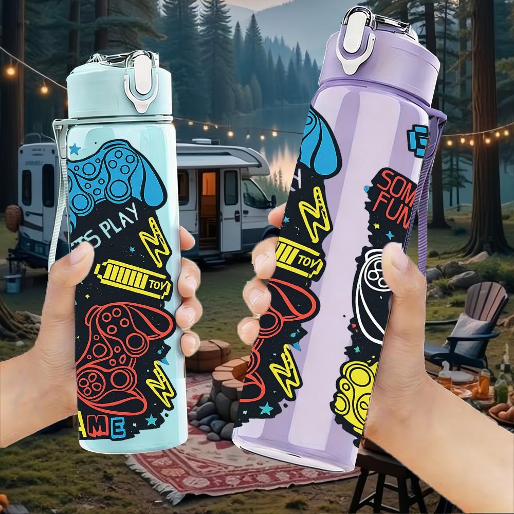 1PC Graffiti Skull Street Art Print 750ml Color Plastic Sports Water Bottle Leakproof Flip Straw Lid Suitable for Sports Office Home Use
