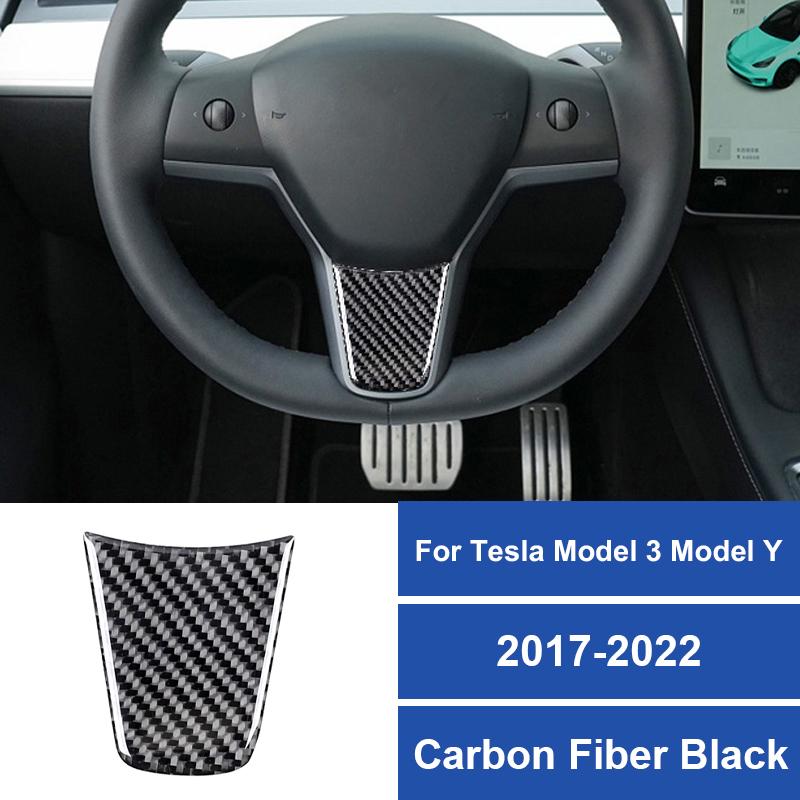 Real Carbon Fiber For Tesla Model 3 Model Y 2017-2022 Car Steering Wheel Under Part Panel Trim Sticker Car Interior Accessories