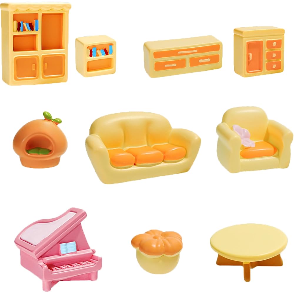Derayee Miniature Furniture Resin Decor Set 10 Pieces Cute Doll Collection Garden Ornament Props