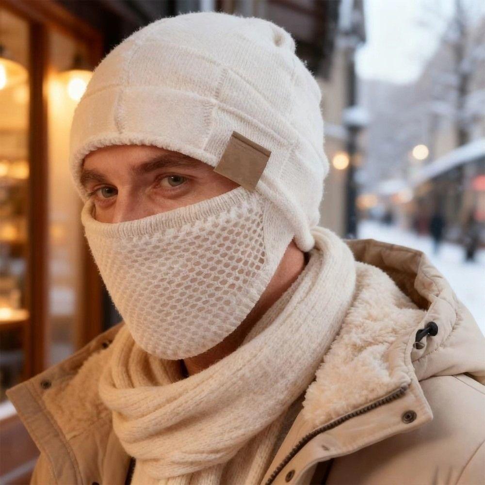 Casual Plus Size Winter Beanie Cap Soft With Face Cover Slouchy Hat Thick Warm Cuffed Design Knitted Hat For Women Men