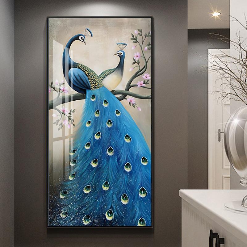Golden Peacock Butterfly Flower Feather Bird Canvas Painting Animal Posters and Prints Wall Art Picture for Living Room Decor