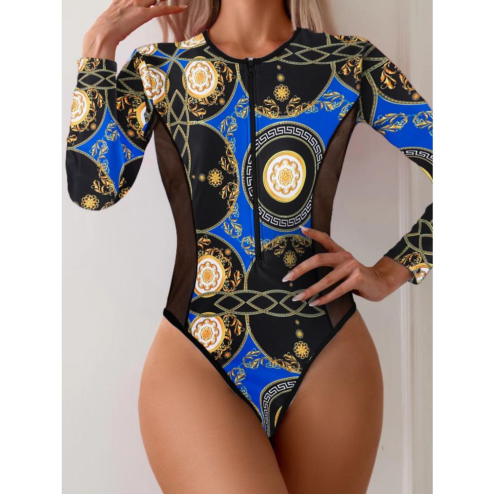 

Европейский и американский купальник, цельный, с длинными рукавами, сетчатый, сшитый, для серфинга XL синий