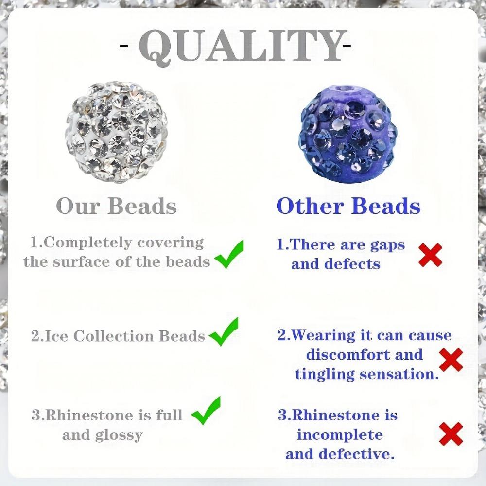 50pcs White 10mm Rhinestone-Encrusted Polymer Clay Beads for DIY Bracelets & Necklace Decorations - Sparkling Round Craft Beads