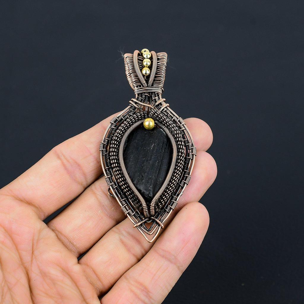 Black Tourmaline Pendant Gemstone Jewelry, 999 Copper Wire Wrapped Pendant, Handmade Amazing Pendant Jewelry