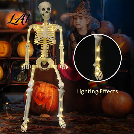 Paesaggistica a Tema Cimiteriale 36 Pollici Scheletro di Halloween Illuminato a LED 3FT a Grandezza Naturale Decorazioni a Corpo Intero Plastica Posabile per Esterni Ossa Umane