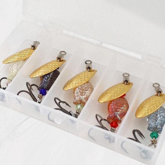 5Pcs Fishing Lure Spinnerbait with Treble Hooks Vibrant Color Compact Portable Fishing Lures Spoon Spinner Baits Kit