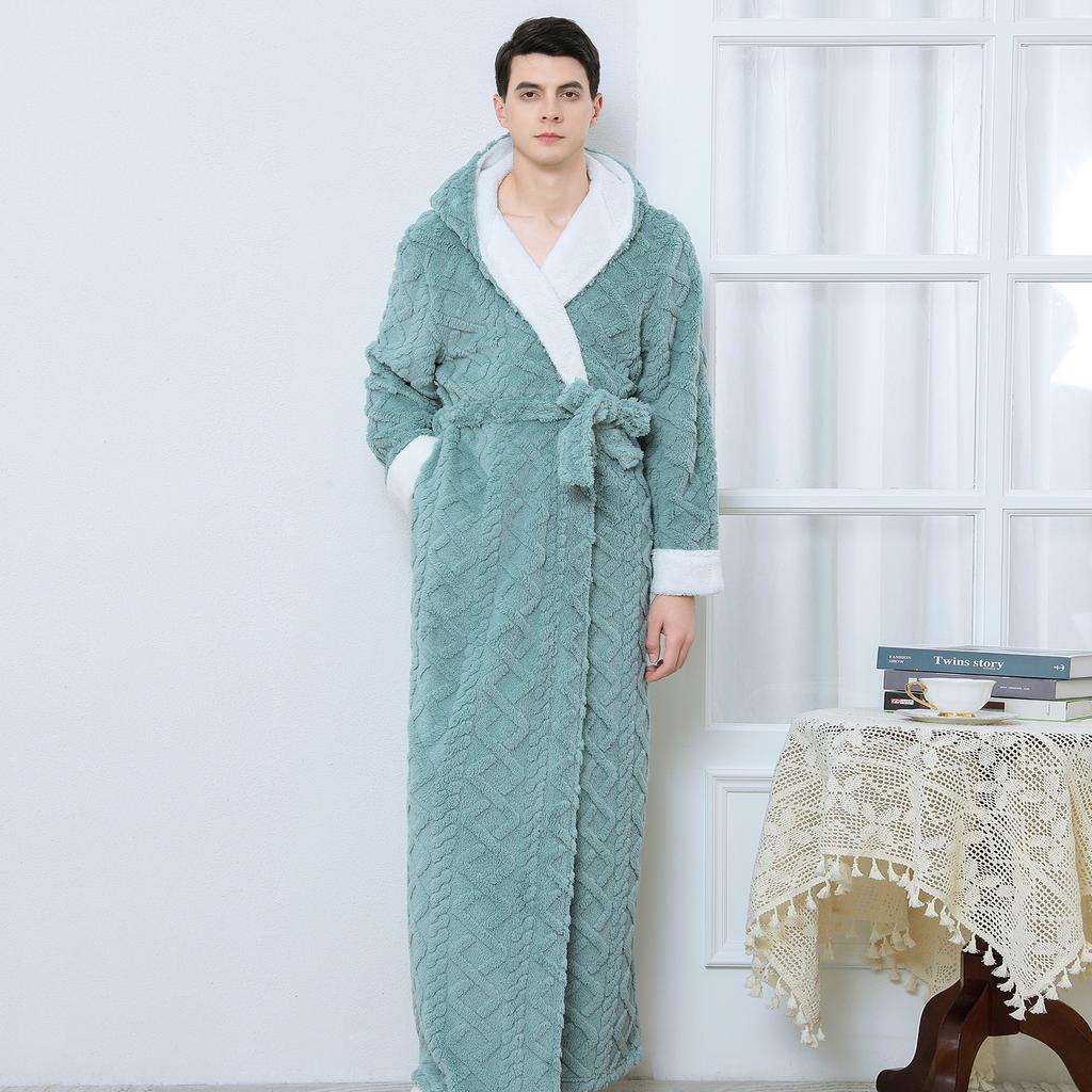 Halat de Baie cu Glugă de Iarnă pentru Bărbați Halate de Baie Lungi din Pluș cu Glugă Halat de Baie Confortabil și Călduros Halat de Spa Pufoasă cu Buzunare Halat de Casă pentru Bărbați Halate Pufoase din Fleece