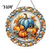 Autumn Theme Hanging Decoration Harvest Festival Welcome Sign for Front Door, Rustic Wooden Wheat Ear Ornament with Hemp Rope, Pumpkin Plaque