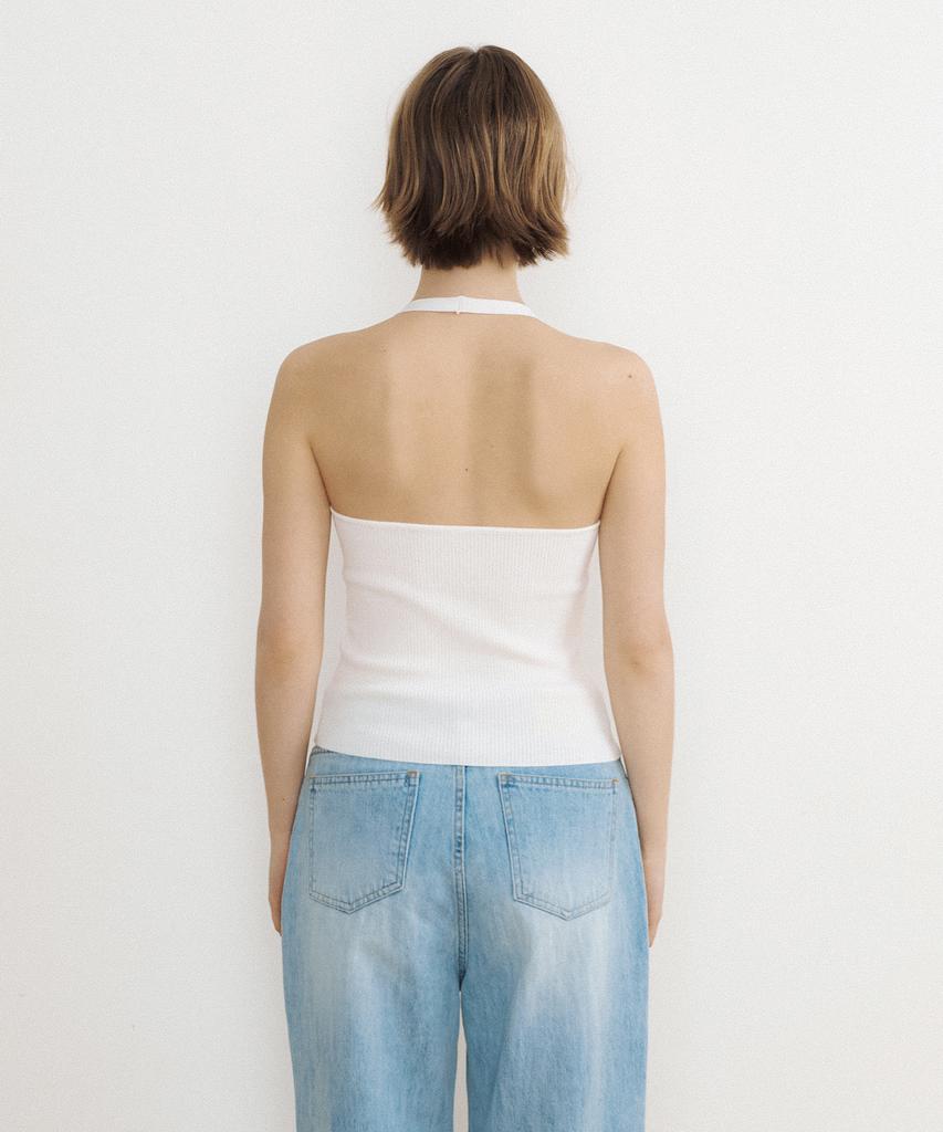 LUCIR ZU Airy Halter Knit Top (Ivory)