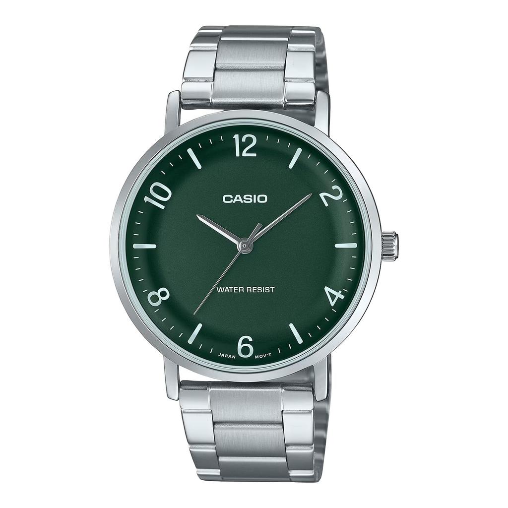 CASIO MTP-VT03D-3B quartz men's watch deep green metal band overseas model