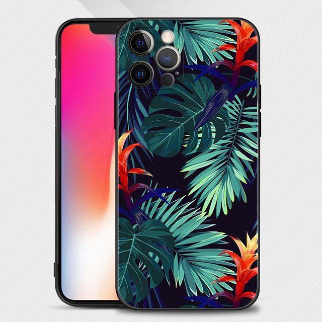 Shell For Iphone 14 13 12 11 Pro Max Mini Xs Max Xr X 7 8 Plus 6s Soft Silicone Case Cover Fundas Vintage Banana Leaf Flower