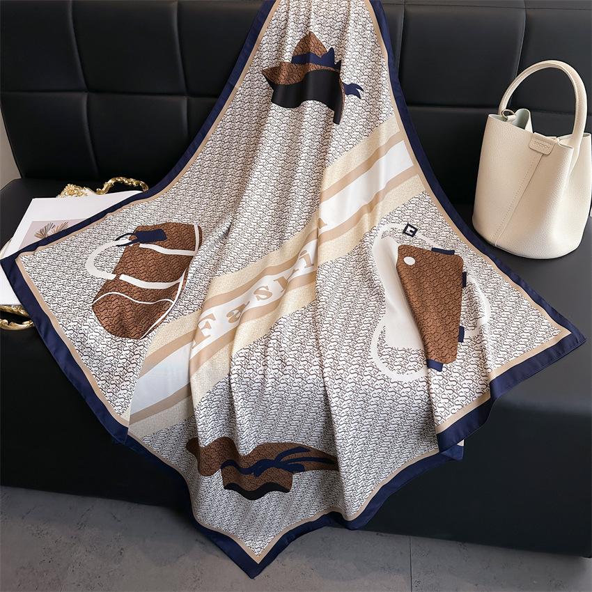 Fashion leopard print temperament scarf 91cm twill square scarf simple chain premium scarf versatile shawl autumn and winter headscarf