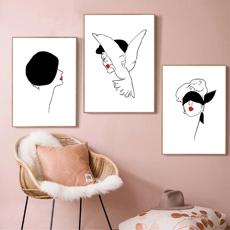 Triptych Picture Minimalist Abstract Line Art Prints Canvas Painting for The Home Fashion Woman Face Wall Posters No Frame
