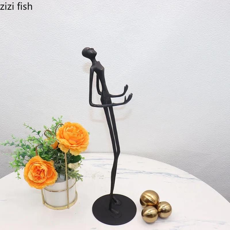 Black Matchstick Men Statue Golden Ball Decoration Character Sculpture Desktop Abstract Character Figurines Home Decoration