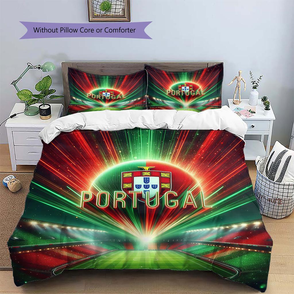 Portugal National Football Team Pattern Bedding,Quilt Set Quilt Cover Pillowcase Home Birthday Gift(1 * duvet cover + 2 * pillowcase, without core)