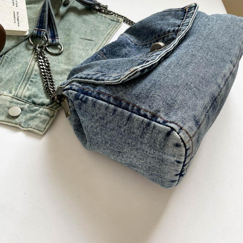 Vintage Denim Bag Women's Chain Shoulder Bag Large Capacity Commuter Tote Bag