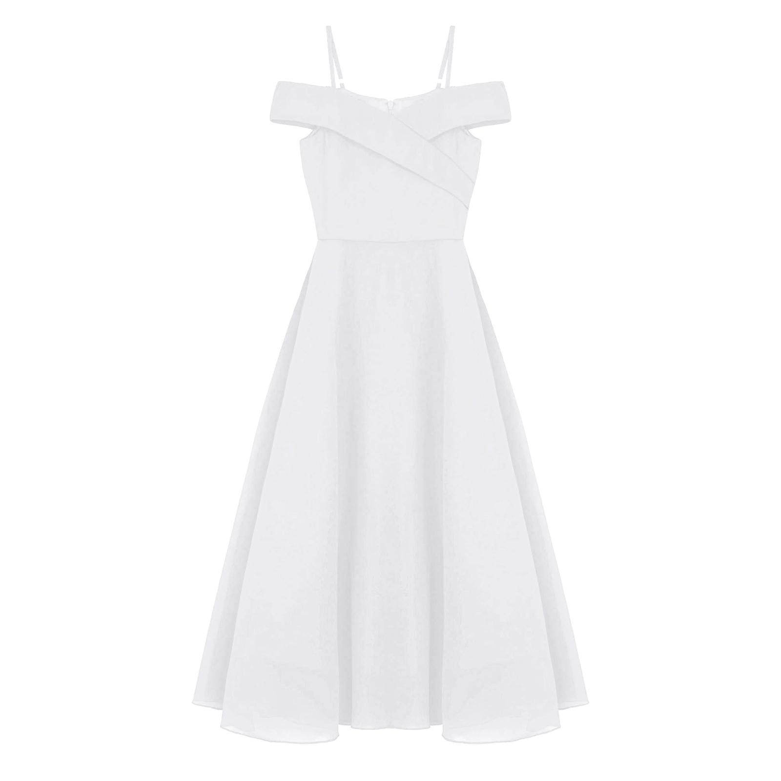 

Дитяча елегантна шифонова вечірня сукня з відкритими плечима, регульований ремінець, довжина до підлоги, вечірня сукня 9-10 Years білий