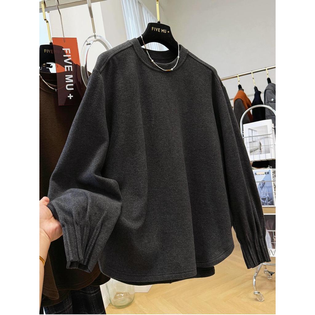 Plus Size Sisters Brushed Long Sleeve Loose T-shirt for Women - Autumn/Winter Casual Design Base Layer