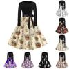 Damen Casual Mode Rundhals Karneval Bedrucktes Vintage Kleid