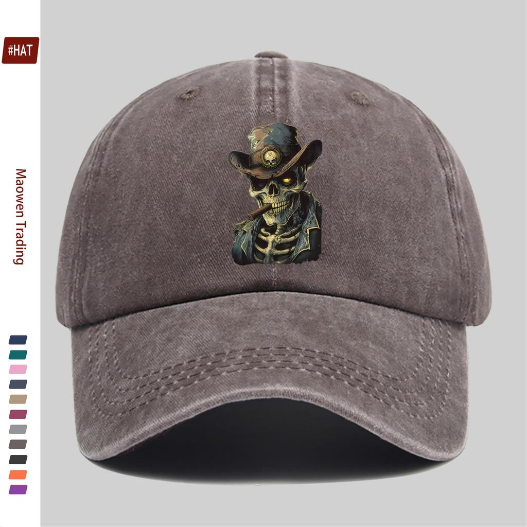 Pc Western Style Smoker Skull Print Baseball Cap with CowboyStyle Printed Design Sun Hat Comfortable and Lightweight Trucker