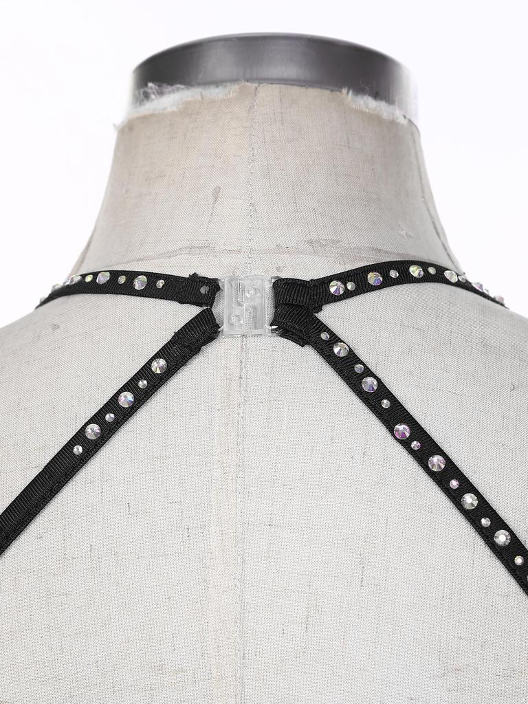 Womens Latin Dance Leotard Halter Neck Backless Design Rhinestone and Tassel Embellishments for Competitions and Shows