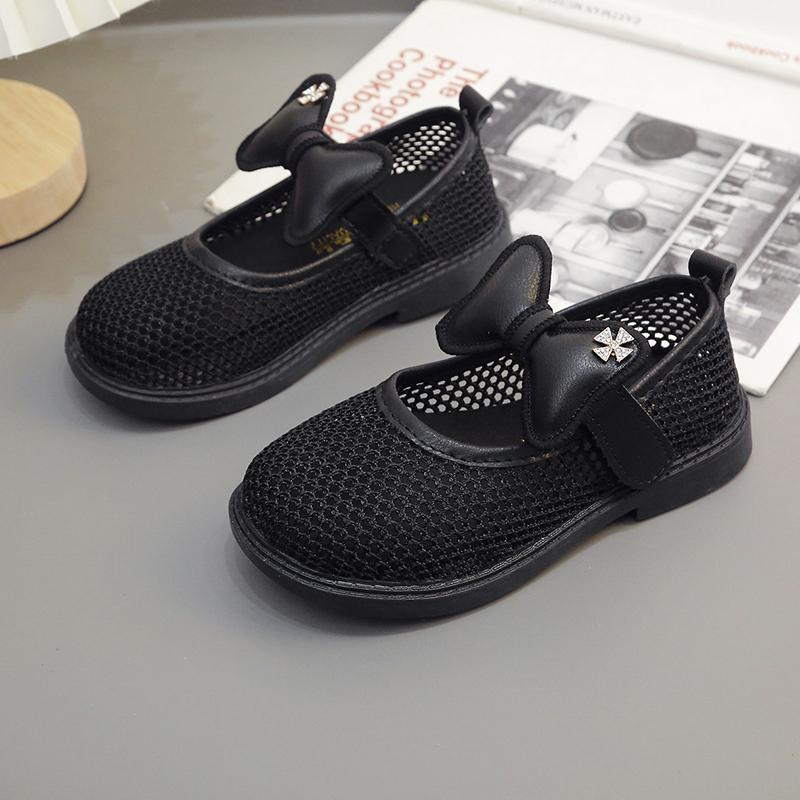 Girls Hollow Sandals with Bow-knot Round-toe Non-slip Children Princess Shoes Air Mesh Kids Half Sandals Breathable 2024 New