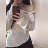 Mink Fur Pink Bow Off-Shoulder Knit Top for Women - Autumn/Winter Base Layer