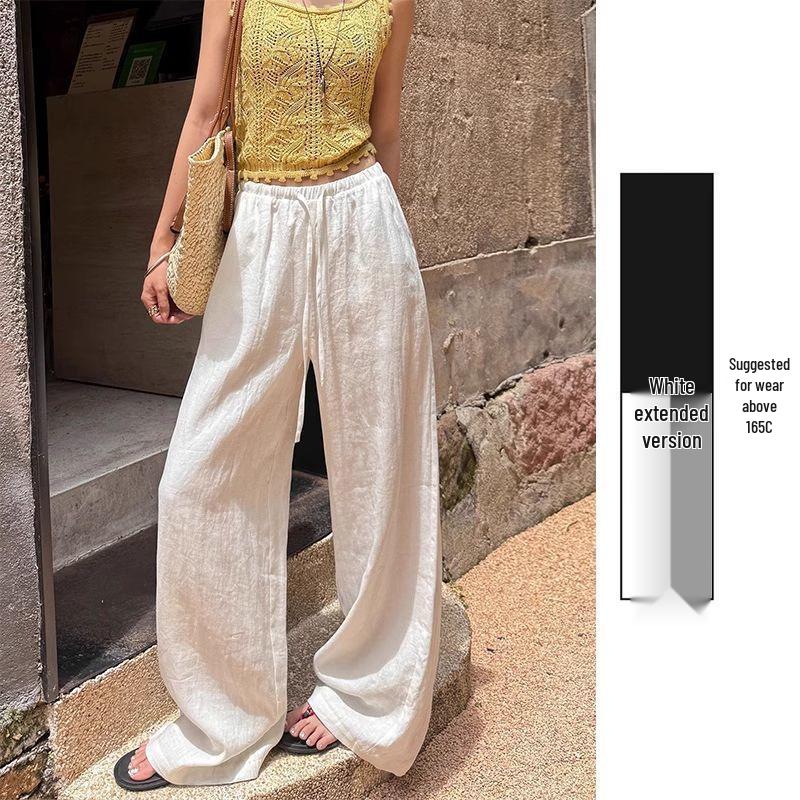 Women's Summer White Wide-Leg High-Waisted Linen-Style Loose Pants