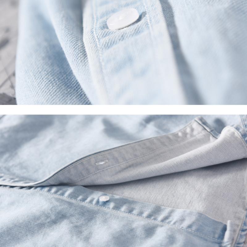 Spring and Summer Denim Shirts for Men Daily Casual Shirts Pure Cotton Lapel Collar Long Sleeve Men Shirt with Pocket Korean Fashion Men Tops