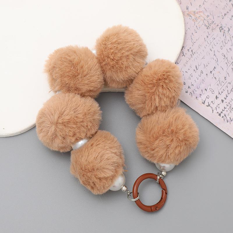 New Korean Version Plush Ball Pendant Handmade Bead Phone Pendant Short Wristband Anti Loss Chain for Women Bag Accessories