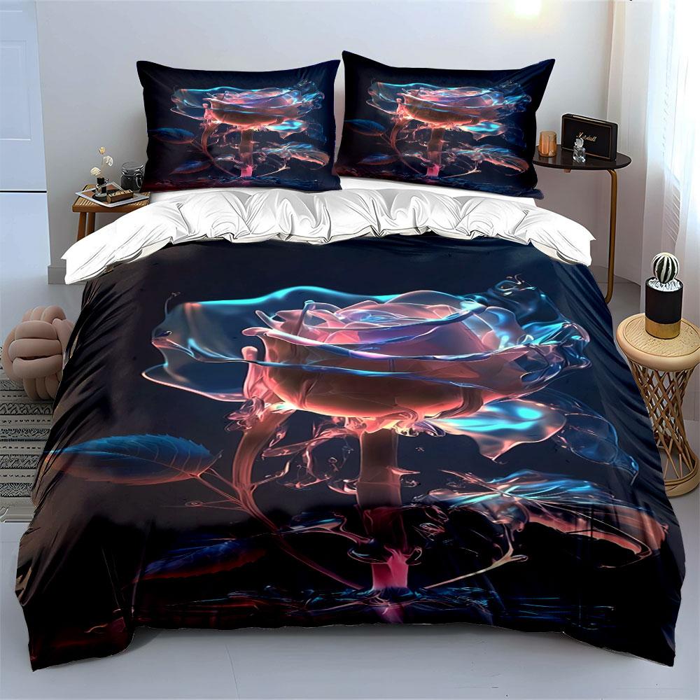 Glowing Rose with Leaves. Bedding Sets Duvet Cover Sets Duvet Covers Pillowcases(1*Duvet Cover 2*Pillowcases Without Duvet Insert)