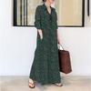 Women Floral Print Maxi Shirt Dress V‑Neck Lapel Long Sleeve Loose Fit Casual Long Dress With Pockets Boho Summer Beach Vacation Ladies Dresses