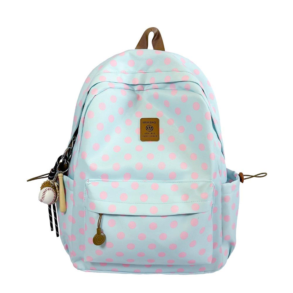 Multicolored Polka Dot Backpack Sweet Student School Bag Cute Lace Trim Rucksack Daily