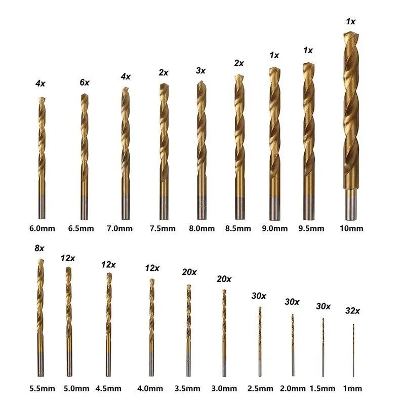 230 Piece Titanium Coated Twist Drill Bit Set, 135° Tip Metric 1.0-10mm for Metalworking Woodworking Plastic Drilling Etc