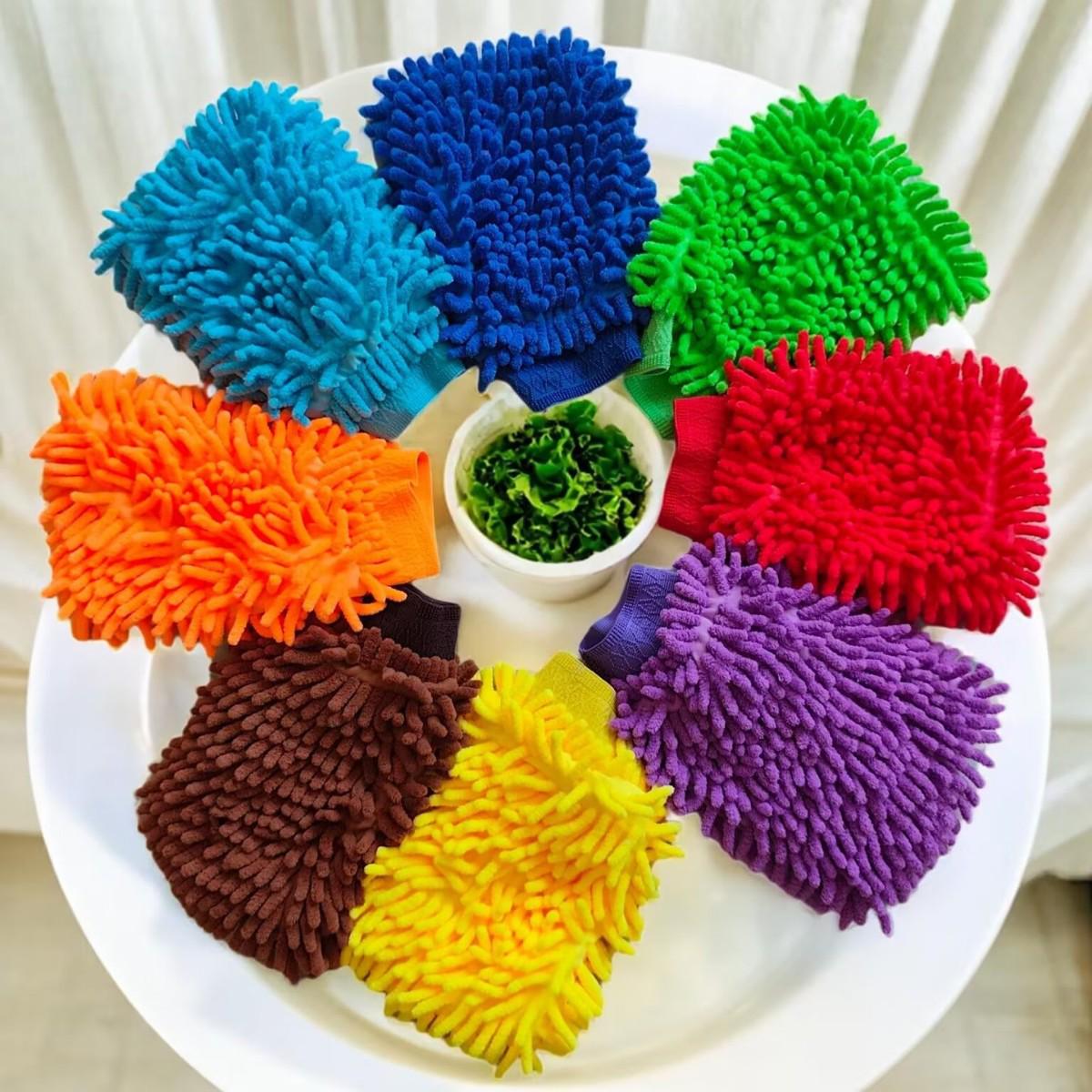 Double-Sided Thick Chenille Car Wash Mitt - Long Coral Fleece Dust Removal Cloth 50g жёлтый