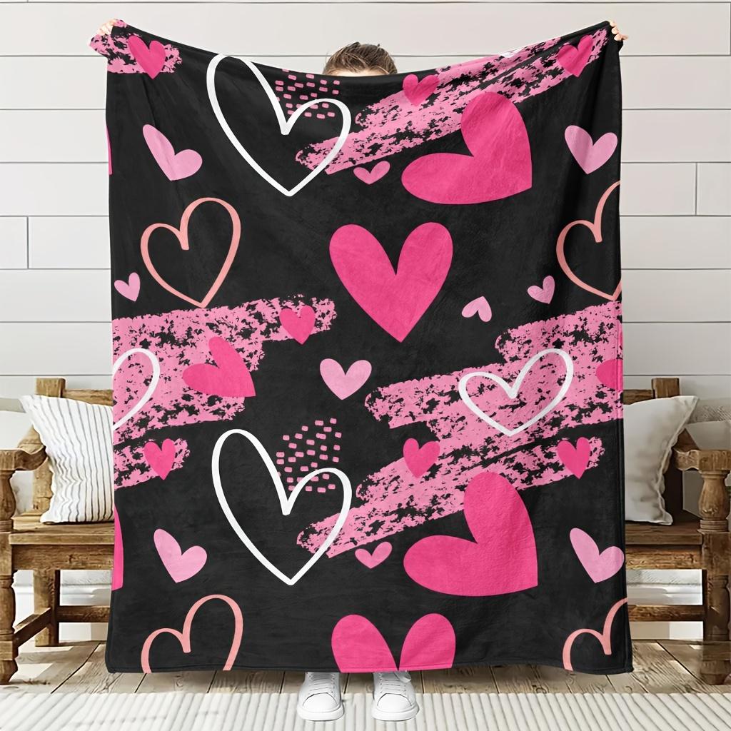 Cozy Colorful Heart Pattern Fleece Blanket - Soft Breathable Polyester, High-Definition Digital Print, All-Season Machine