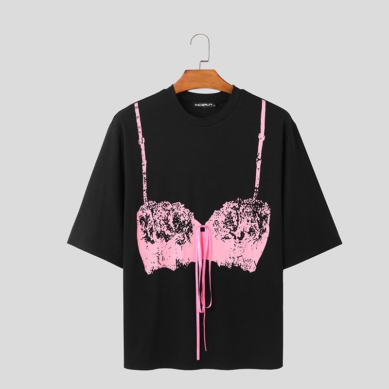 

INCERUN Мужские летние футболки с круглым вырезом и коротким рукавом, с забавным принтом, повседневные топы S чёрный