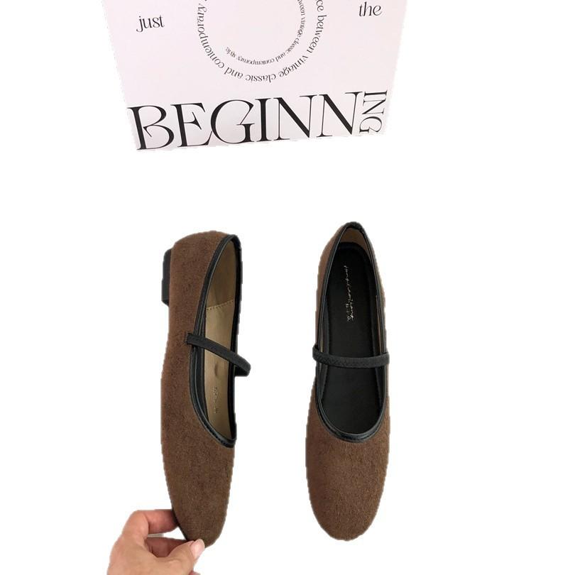 Huge Soft! Spring New Ballet Flats Comfortable Round Head Cow Flip Grandma Shoes Simple Soft Sole Beanie Shoes