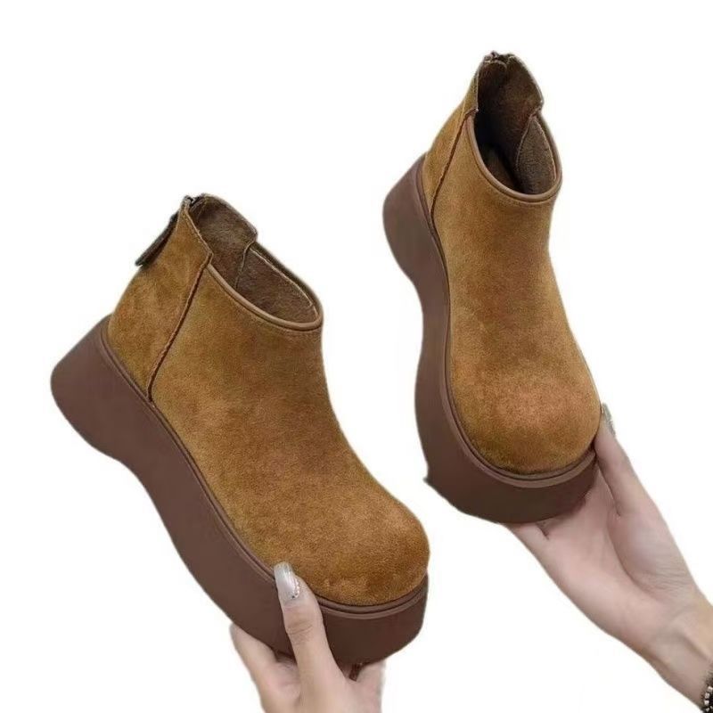 Fleece Chimney Chelsea Short Boots New Autumn and Winter Matte Thick-soled Big Head Thick-soled Muffin Martin Boots Women