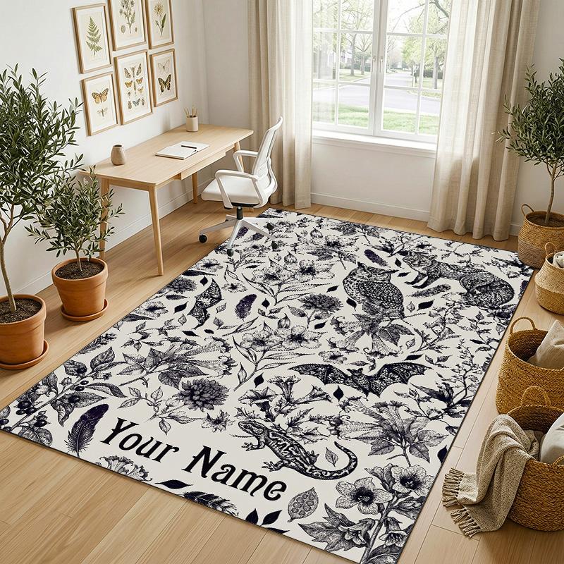 Wild Animal Safari Theme Soft Crystal Velvet Rug Custom Name & Text Print Non Slip Floor Rug for Bedroom Living Room