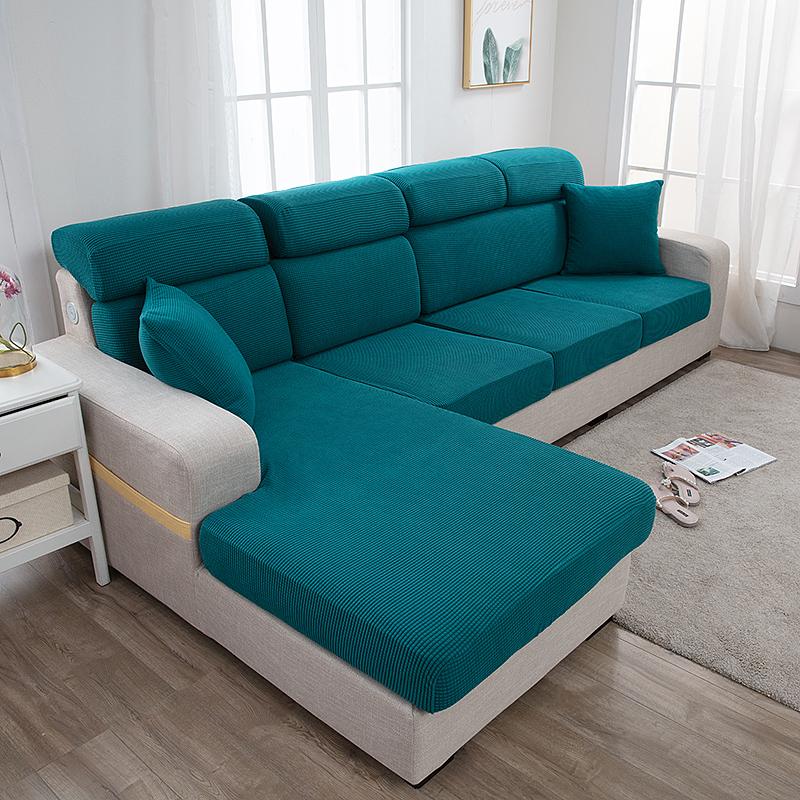 1pc Solid Color Jacquard Sofa Seat Cushion Cover Polar Fleece Elastic Sofa Cover for Living Room Chair Cover Furniture Protector