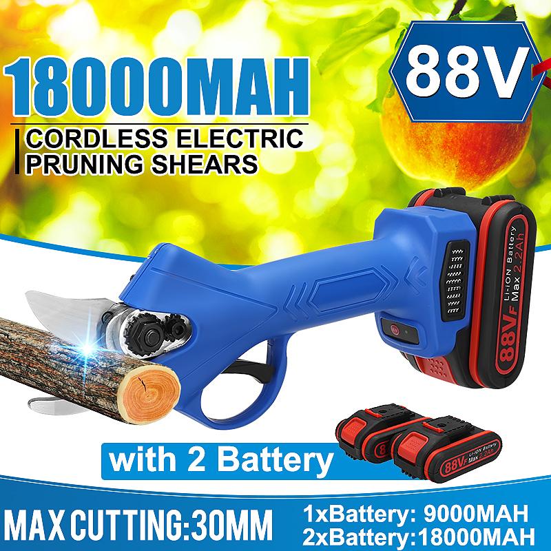 2200mAh Cordless Electric Pruning Shears with 1/2 Lithium-ion Battery 30mm Max Cutting Garden Pruner Branches Cutter EU Plug 88V