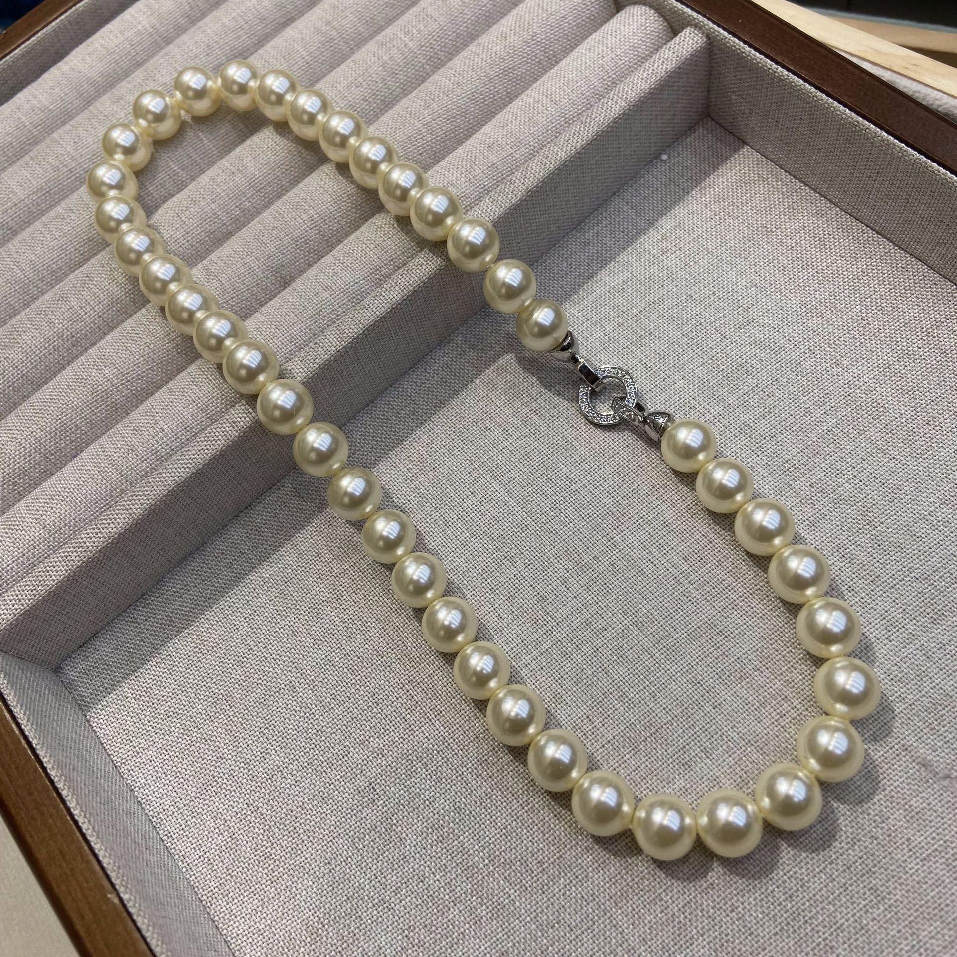 French Beige 10Mm Diamond Necklace Ring Buckle Retro Light Luxury With Niche Collarbone Chain Neck Chain
