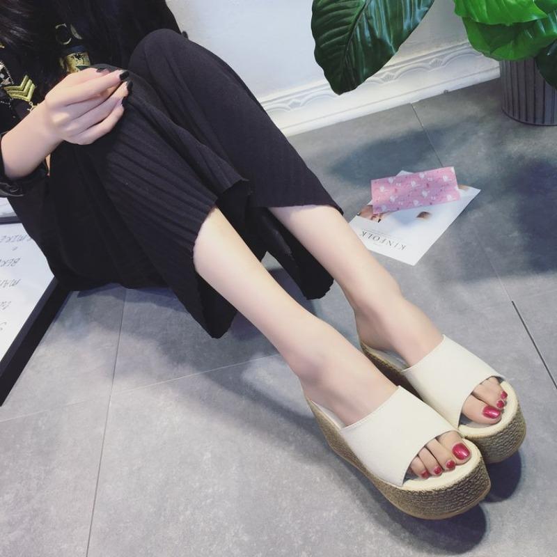 

Women s sandals summer new thick-soled muffin fish mouth wedge heel women s shoes versatile casual one-word cool slippers 40