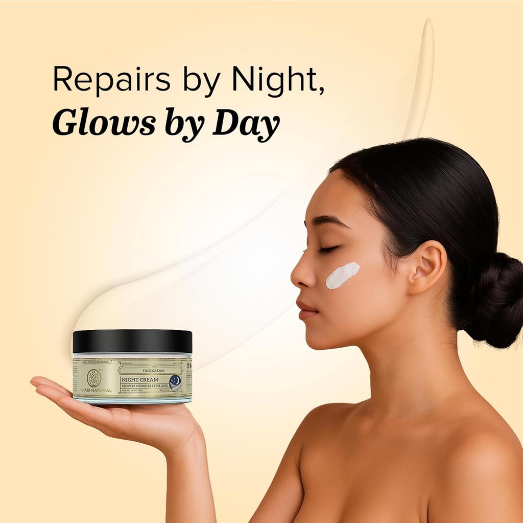 Khadi Natural Night Cream 50g Pack Skin Brightening Hydrating Anti-Aging Moisturizer for All Skin Types