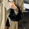Women's Luxury Plush Clutch Cute Bow-shaped Handbag Headphone Coin Purse Fashion Faux Fur Solid Color Soft Pleated Cloud Bag