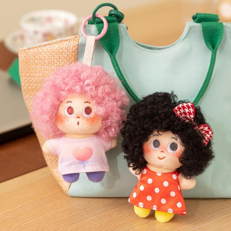 Cute Curly Hair Plush Doll Soft Stuffed Mini Girl Boy Doll With Afro Hairstyle Kawaii Bag Charm Keychain Accessory