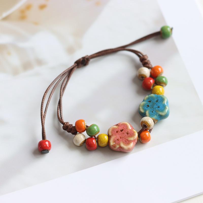 Ethnic Style Artistic Woven Jingdezhen Ceramic Hand Rope Student Children's Bracelet