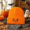 Unisex Halloween Pumpkin Knit Hat with Embroidered Devil, Fall Winter Novelty
